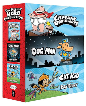 Dav Pilkey's Hero Collection: 3-Book Boxed Set (Captain Underpants #1, Dog Man #1, Cat Kid Comic Club #1)