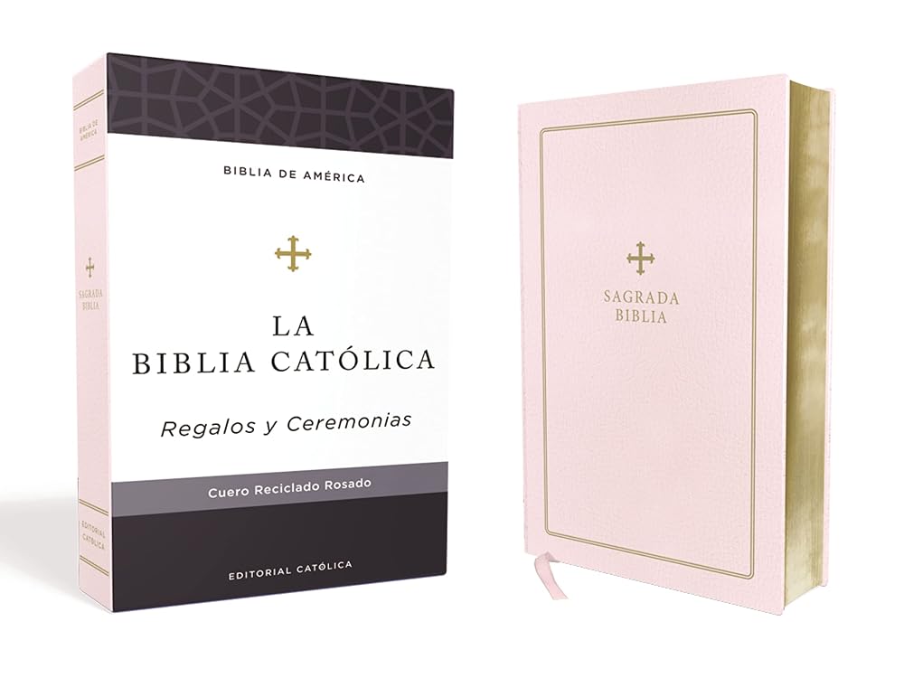 Biblia Católica, Regalos y Ceremonias, Piel reciclada, Rosado, Comfort Print (Biblia De America) (Spanish Edition) cover image