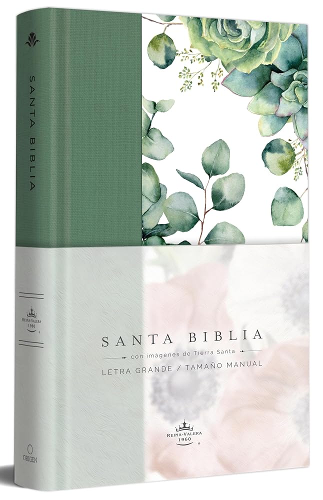 Biblia RVR 1960 letra grande Tapa dura y tela verde con flores tamaño manual / Bible RVR 1960 Handy Size Large Print Hardcover Cloth with Green Floral (Spanish Edition) cover image