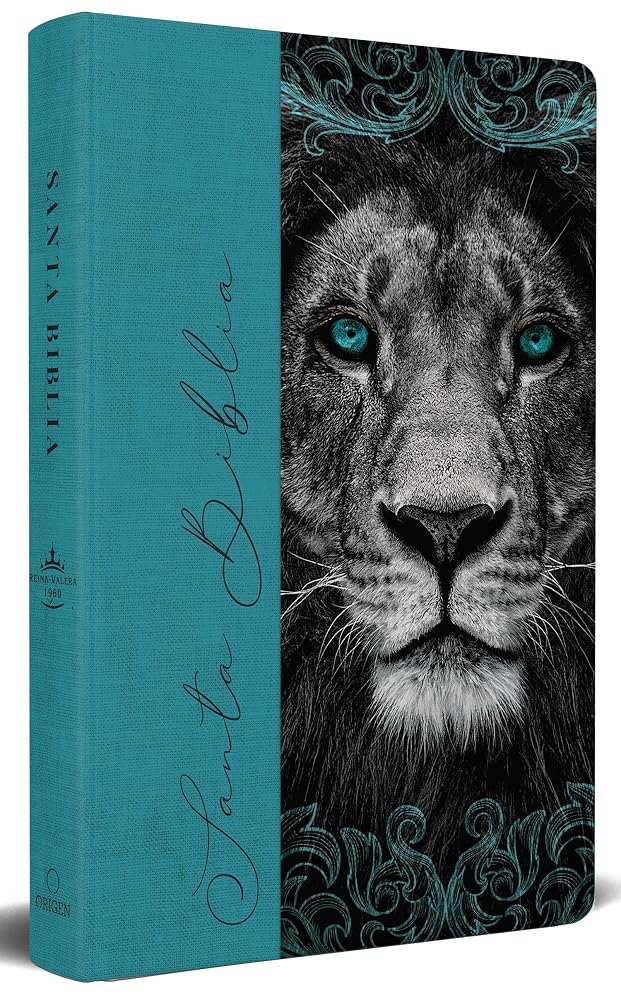 Biblia RVR 1960 letra grande, tamaño manual, tapa dura de tela León aguamarina / Spanish Bible RVR 1960 Handy Size Large Print Hardcover Cloth Lion Aquamarin (Spanish Edition) cover image