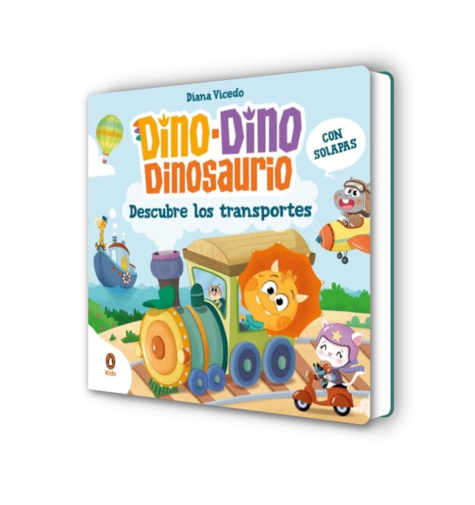 Dino-Dino descubre los transportes (Dino-Dino Dinosaurio): Libro de cartón con solapas para niños y niñas de 0 a 3 años (Libros de cartón con solapas) cover image
