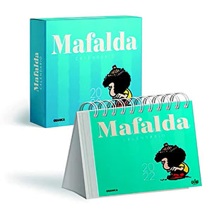 Mafalda 2022, calendario de escritorio azul claro con caja