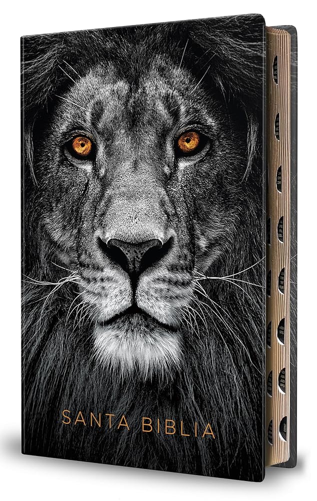 Biblia Reina Valera 1960 letra grande. Biblia León símil piel índice / Spanish Bible RVR 1960 Handy Size Large Print imitation leather Lion of Judah (Spanish Edition) cover image