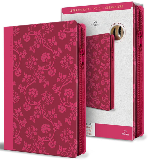 Biblia RVR 1960 letra gigante, tamaño manual, símil piel rosada, cremallera, índice / Spanish Bible RVR 1960 Giant Print, handy Size, Pink Leathersoft (Spanish Edition) cover image
