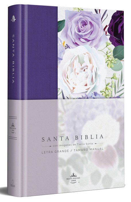 Biblia Reina Valera 1960 letra grande Tapa Dura, Tela morada con flores, tamaño manual